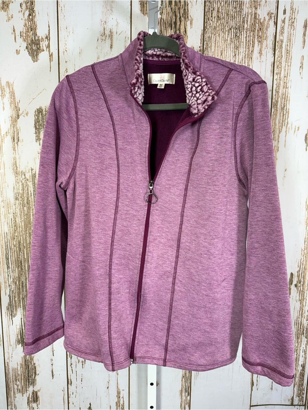 Cuddl Duds Heathered Purple Full-Zip Teddy Collar Jacket. Size Medium.